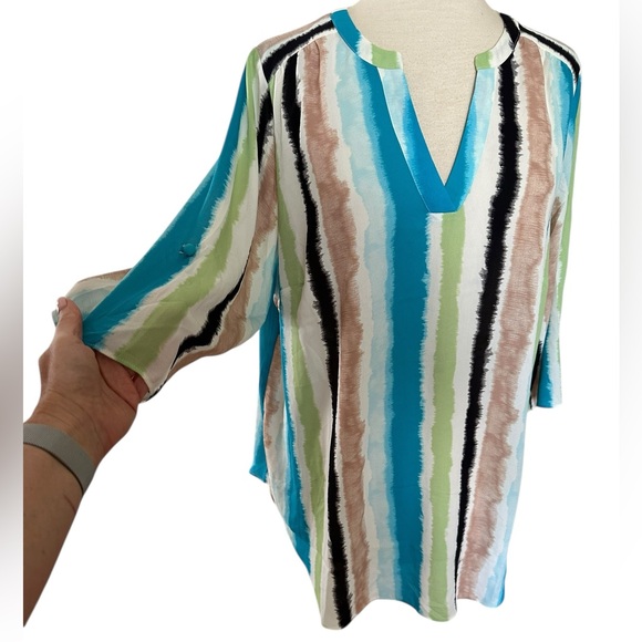 WORTHINGTON 0X Plus Size Women’s Green Blue Brown White Blouse top shirt - Picture 1 of 13